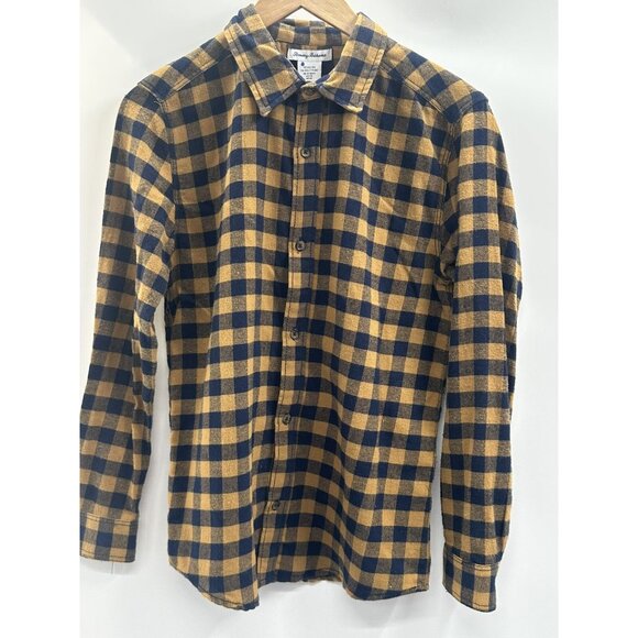 Tommy Bahama Boy's XXL 16 Blue Mustard Yellow Gingham Plaid Flannel Shirt - Picture 1 of 7